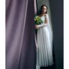 Country Style Summer A Dress Line Chiffon Wedding Sheer Neck Long Sleeve Lace Appliqued Sequins Illusion Bridal Jurys Ppliqued