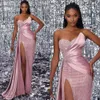 Roze jurken elegante avond prachtige pailletten kralen sweetheart feest prom jurk plees dij split formele jurken voor vrouwen