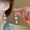 Boucles d'oreilles en pente de style chinois zircon en verre lotus fleur d'oreilles pour femmes bijoux de fête