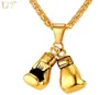 U7 luva de boxe pingente de colar colar de ouro aço inoxidável Cadeia de hip hop moda moda esporte jóias de jóias