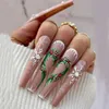 Valse nagels Kerstmis lange valse nagels sneeuwvlokontwerp glanzende Franse nepnagels met diamantmas volledige dekpers op nagels manicure tips t240507