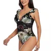 Frauen Badebekleidung Frauen ein Stück Badeanzug Gartenblumen und Schmetterling Frauen Schwimmbikinis Schub auf Monokini sexy Rüschenbadeanzug