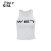 Frauen Tanks Pixiekiki Wet Letter Print White Crop Top Shirt Y2k Streetwear Sexy Sommerkleidung für Frauen Tanktops 2024 p66-ae10