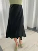 Signe Summer High Wons Women Green A-Line Silk Satin Basic Women Black Elegant Solid Midi Long Leather 2023 Trend Q240507