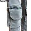 Damesjeans Fagadoer Blue Fashion Denim High Tailed Pocket Cargo Pants Vrouwen knop Jean broek vrouwelijke cowboylontjes 2024