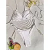 2024 Decoración de la cadena de perlas Swimsuit para mujer Sexy Bikini Split Style Swimsuit