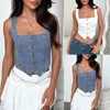 Serbatoi da donna Summer Fashion Denim Tops Crops Tops casual comodo camicie solide con tee solide femminile Slimt -up camicetta senza schienale