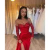 Thigh Prom Dresses Sweetheart Sequins Slit Sleeves Party Evening Dress Pleats Long Special Ocn Dress