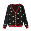 Women's Knits A Cropped Sweaters Female Bee Embroidery V Neck Single Breasted Woman Knitted Cardigan Factory Sales