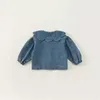 Jacken koreanischer Stil Frühlings-/Sommer/Herbst -Kinder -Denimjacke mit Faltenkragen Langsame Modeversion Kleidung E82075 H240507