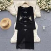 Abiti casual Luxury Women's Rhinestone Dress Midi Abito Midi Velvet Square Long Maniche 2024 Spring Autumn Black Inkeo 3D113