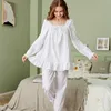 Salón para dormir para mujeres Women White Princess Sleepwear Pajamas de algodón puro Juntos Vintage Collar Collar Collar Long Sleep Tops Bottals Bloomers Pantalones