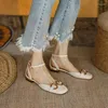 Dress Shoes Dames High Heeled Leather Square Toe Mule Children's Style Spring/Summer Lage Sandalen met bretels voor vrouwenfashion