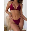 Kvinnors badkläder 2024 Solid Color Swimsuit Women 2 Piece Bikini Triangle Cup Halter Lace-Up Backless Bathing Suit Low Midje Summer Beachwear