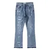 NS 2021 Стильный цветовой блочный лоскутный отверстие с разрывами мужские брюки для джинсов Hip Hop Vintage вымытые мешковаты