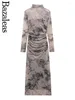 Lässige Kleider 2024 Bazaleas Store Krawatte Dye Print Abend Party Kleid elegantes Netz lang für Frauen offizielle Rollkragenpullover Lady