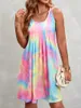 플러스 사이즈 드레스 여성의 여름 넥타이 염색 주름 민소매 드레스 해변 탱크 밴드 드 베라 노 무지르