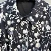 Damesjurk Europees Modiemerk Wit bloemen Black Trench Coat -jurk met lange mouwen gedrukt