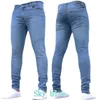Jeans masculin en jean pour hommes pantalon crayon solide mi-monte slim fit poche élastique printemps 2024 longueur de la cheville denim décontracté zipperl2405