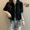 Women's Jackets New Summer Short sleeved Product Jackets Womens Zipper Drawn Short Shirts Womens Black and White Swivel Collar Casual JacketsL2405