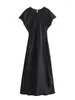 Robes décontractées Aonibeier Elegant Thin Satin Women Party Robe 2024 Summer Flying Sleeve Keyhole Back A-Line Femme Midi Long Y2k