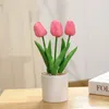 Dekoracyjne kwiaty 3heads sztuczny kwiat tulipanowy z garnkiem fałszywe rośliny plastikowe disted bonsai domowe biuro biurowe dekoracje weselne