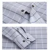 Heren -jurts Dunne lange -sleed shirt Heren Heren Koreaans Slim Fit geruite shirt Casual Business Drail Shirts Fashion Striped Streetwear Tops D240507