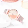 Relógios femininos Dropshipping 5pcs/set women es Rose Gold Set Set Padrão de Cat Pattern Black Magnet Ladies Wrist Es Quartz Clock