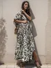 Plus Size Leopard Print Kaftan Women Tunic Casual House Kleid Sommer Boho Beachwear 2024 Loosen Robe Badeanzug Cover Up Q1226