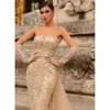 Prom strapless taille zeemeermin hoge glamoureuze bloemjurken aanvrager kralen vloer lengte met tule backless plus size op maat gemaakte feestjurk Vestido de noite