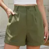 Pantalon féminin Femmes Summer High Taise Shorts Roule Roule Roule d'assouplissement enveloppe à fermeture éclair plissée Ligne large avec des poches