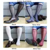 Мужские носки теленка мужчины сексуальные шелковые чулки длиной колена легкие длинные полосы прозрачные дышащие