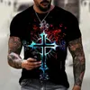 T-shirts masculins cross t-shirts hommes religion Jésus 3D imprimé vintage décontracté court slve t shirt man man