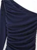 Casual jurken 2024 Bazaleas Store Officiële marine Asymmetrische damesjurk met lange mouwen Elegant één schouder Asymmetrische midi