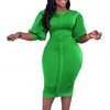 Vêtements ethniques 2024 Robes africaines Bodycon pour femmes Été élégant à demi-manches polyester vert rouge noir blanc robe midi