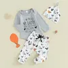 Bébé Layette ensemble infantile garçon animaux de la ferme body vêtements lettre barboteuse pantalon né à la maison tenue avec chapeau 240424