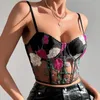 Damestanks vrouwen mesh hollow out sexy crop tops bloem borduurwerk sweet tank top spaghetti camis streetwear tube lente zomer