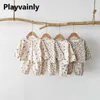 Pyjama's Koreaanse stijl Spring herfst babyjongen meisje schattige afdruk o-neck lange mouw top+broek baby huis slijtage nachthemd H240507