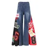 Street Style Graffiti Patch jeans perline per le donne con paillettes ramati di grandi dimensioni widolleg widleleg 240419