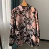 Blouses pour femmes chemises de soie imprimé de pivoine 2024 Début de printemps dame romantique à manches longues françaises Vintage Blouse et hauts