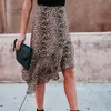 Kjolar för kvinnor plus storlek kläder leopard tryck hög midja mid längd chiffong ruffle kjol kvinnokläder trend 2024