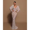 Jurken Puffy Lace Long Mermaid Sheeves Designer trouwjurk volle kanten bruidsjurken