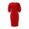 Vêtements ethniques 2024 Robes africaines Bodycon pour femmes Été élégant à demi-manches polyester vert rouge noir blanc robe midi