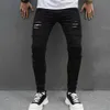 Mäns jeans Strtwear Men Stylish Holes Slim Jeans Trousers Hip Hop Male Ripped Denim Pants Plus Size 5XL 6XL Y240507