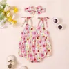 Rompers Newborn Baby Girls Tiptig Floral Print Seigne sans manches Jumps Coussin avec un bandeau de coiffure Clothing H240507