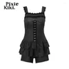 Женские спортивные костюмы Pixiekiki Black Print Print Trim Trim Trim Ruffle Mini Dress Sets Y2K Summer Outfit Co Ords Women 2 Piece Short P33-DC20