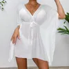 Femmes Place Wear Wear Sexy V-Neck Summer Beach Robe White Cotton TUNIC FEMMES VOIE BIKINI COPIRES DE BAINS SARON