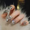 Faux ongles 24pcs / sets mariée mariée faux ongles paillettes cristal perl ringestone nail pots de clou complet