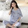 Vêtements de nuit pour femmes Sukae 100% coton pur femme Capris Pyjama ensemble à manches longues à manches longues pantalons d'été Pantalon d'été Pyjamas WX