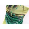 Lässige Kleider grünes Maschen Korsett Kleid Sommer 2024 Damenkörperbodycon Rückenfreier Druck Midi Ruch von Schulter weiblich